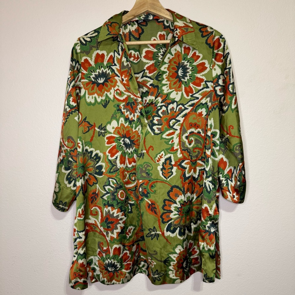 Zara Floral Green Women's Blouse